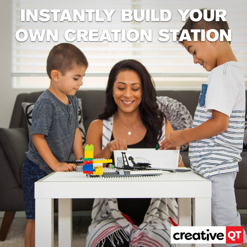 Creative QT لوحة قاعدة الطوب القابلة للإزالة والإلتصاق من كرييتف كيو تي - عبوة 4 لوحات بيضاء، 10 × 10 بوصة - لوحة بناء لطاولات اللعب الإبداعية، الجدران ومسارات سيارات السباق والألعاب - متوافقة مع ليغو - Image 2